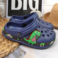 American Club Jr.AM900B navy blue slippers with a dinosaur